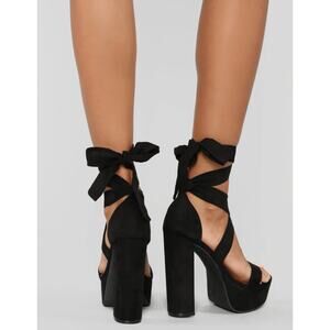 JustFab Lace Up Black Velvet Stiletto Block Heels Lita Whimsygoth Alternative 8